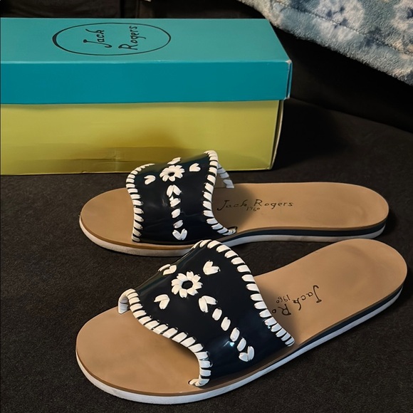 Jack Rogers Shoes - Jack Rogers Blue and White Sandals Elegant Slide Design